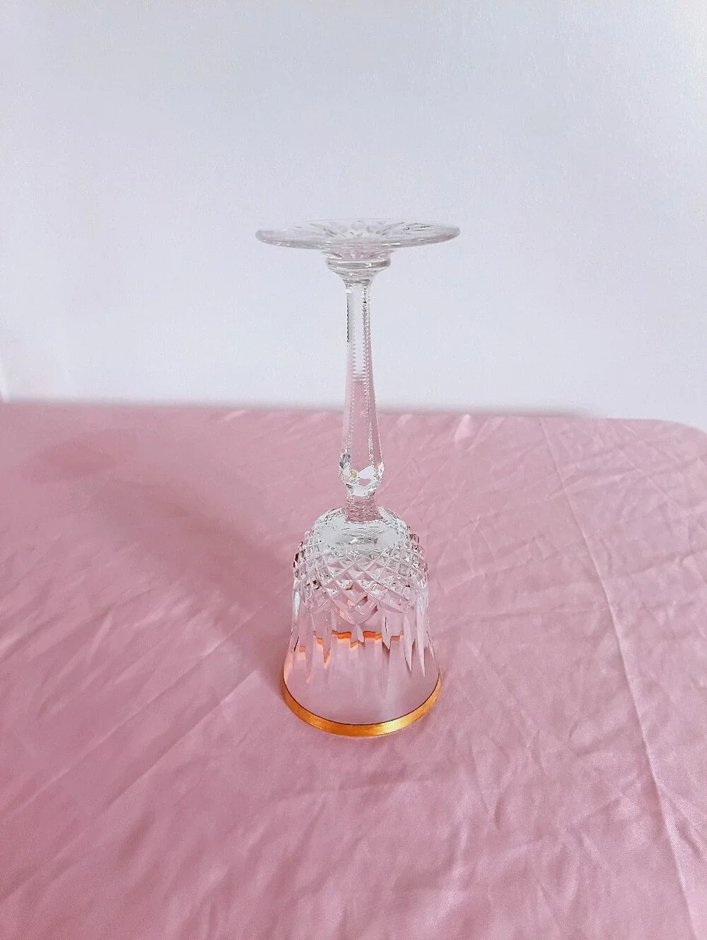 Wedgwood Crystal Wine Glass Gold Rim Diamond Cut Pattern Starburst Base
